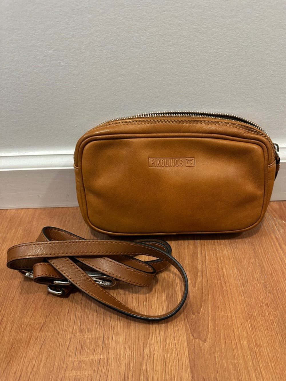 PIKOLINOS Leather Belt Bag with Removable Strap, whiskey brown